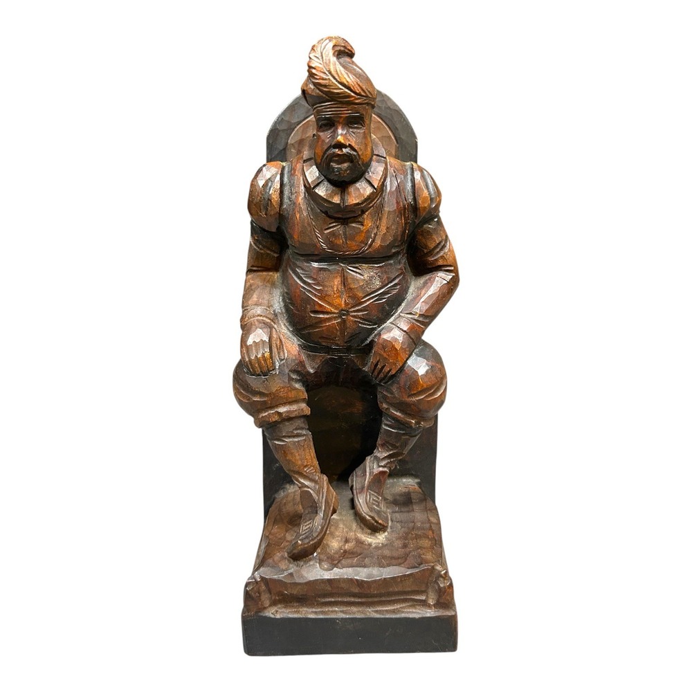 Vintage Sancho Panza Hand Carved Wood Bookend Made in Spain CRACK